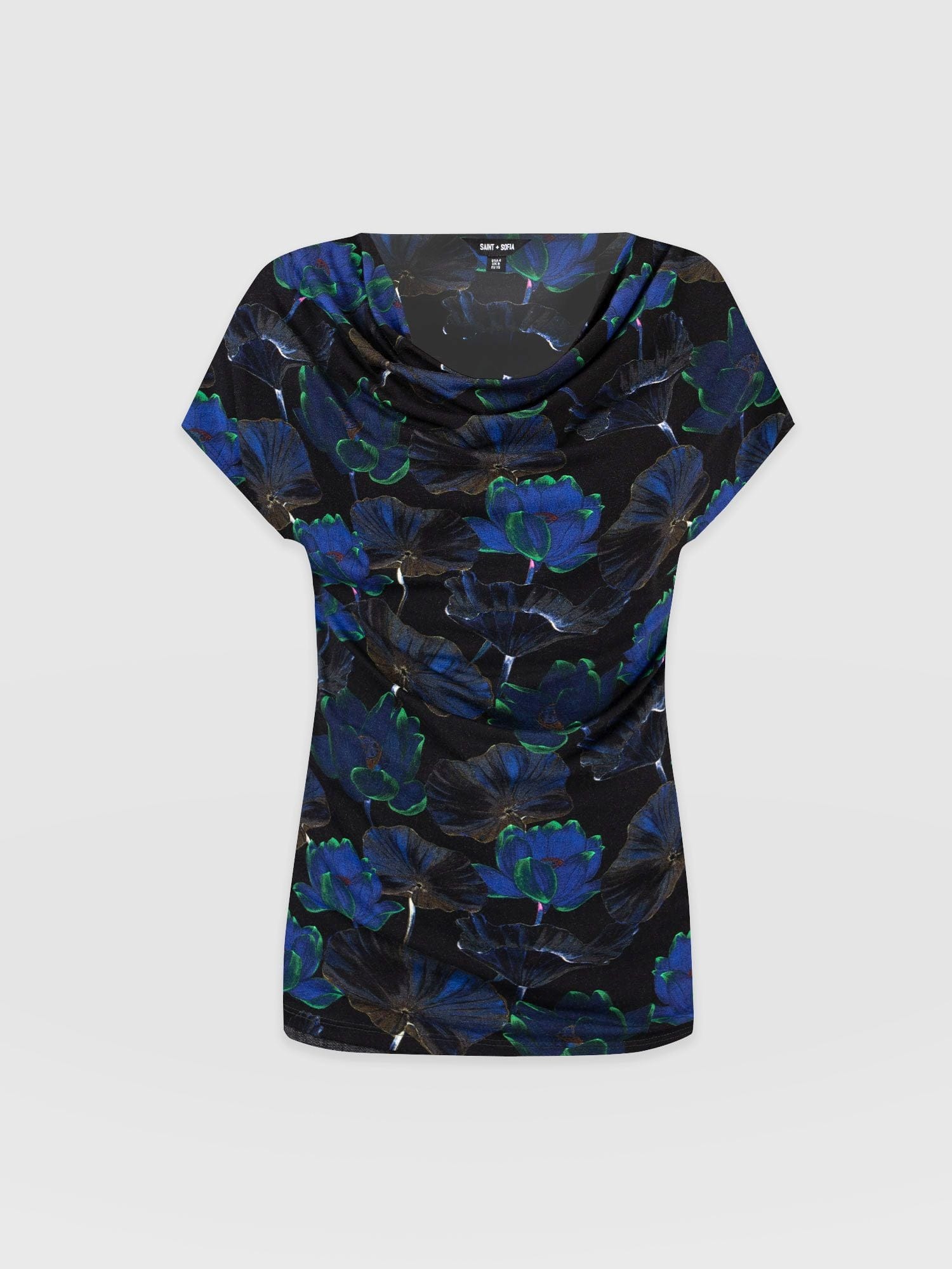 Cowl Neck Tee - Blue Flora